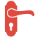 Red icon of a door handle and lock